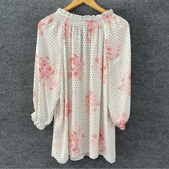 Rose + Olive Womens Floral Dot Print Top Size 2X Smock Neck 3/4 Sleeve Office - Picture 2 of 8